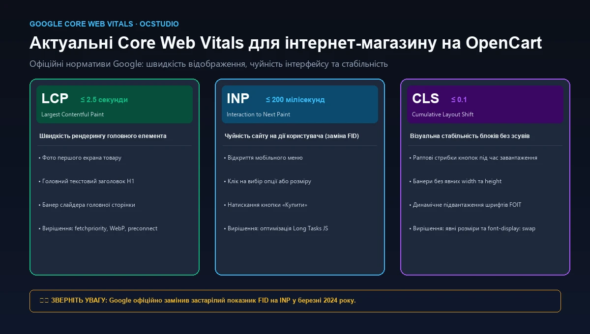 Метрики Core Web Vitals для интернет-магазина OpenCart