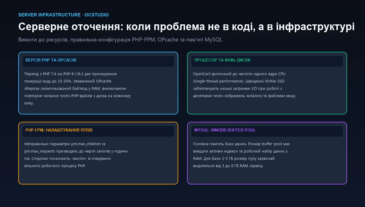 Влияние сервера и базы данных на скорость OpenCart