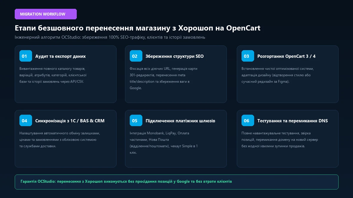 Етапи перенесення інтернет-магазину з Хорошоп на OpenCart із захистом SEO-трафіку