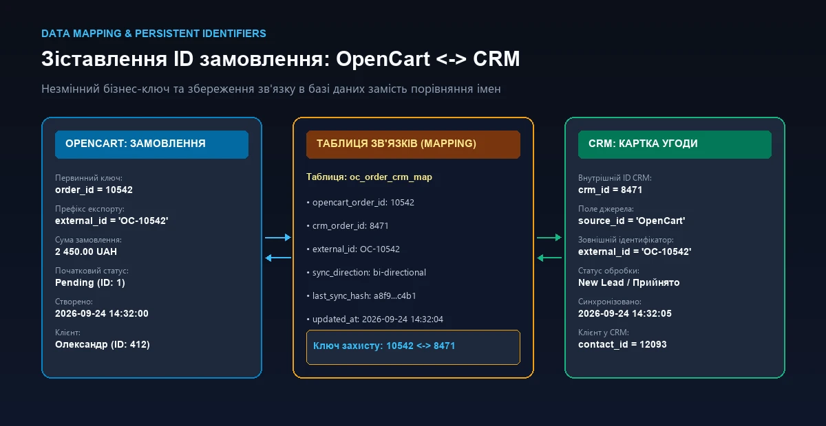 Сопоставление ID заказа OpenCart и CRM